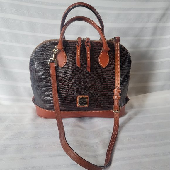 Dooney & Bourke Handbags - Dooney Bourke Lizard Embossed Leather Zip Zip Satchel convertible Bag